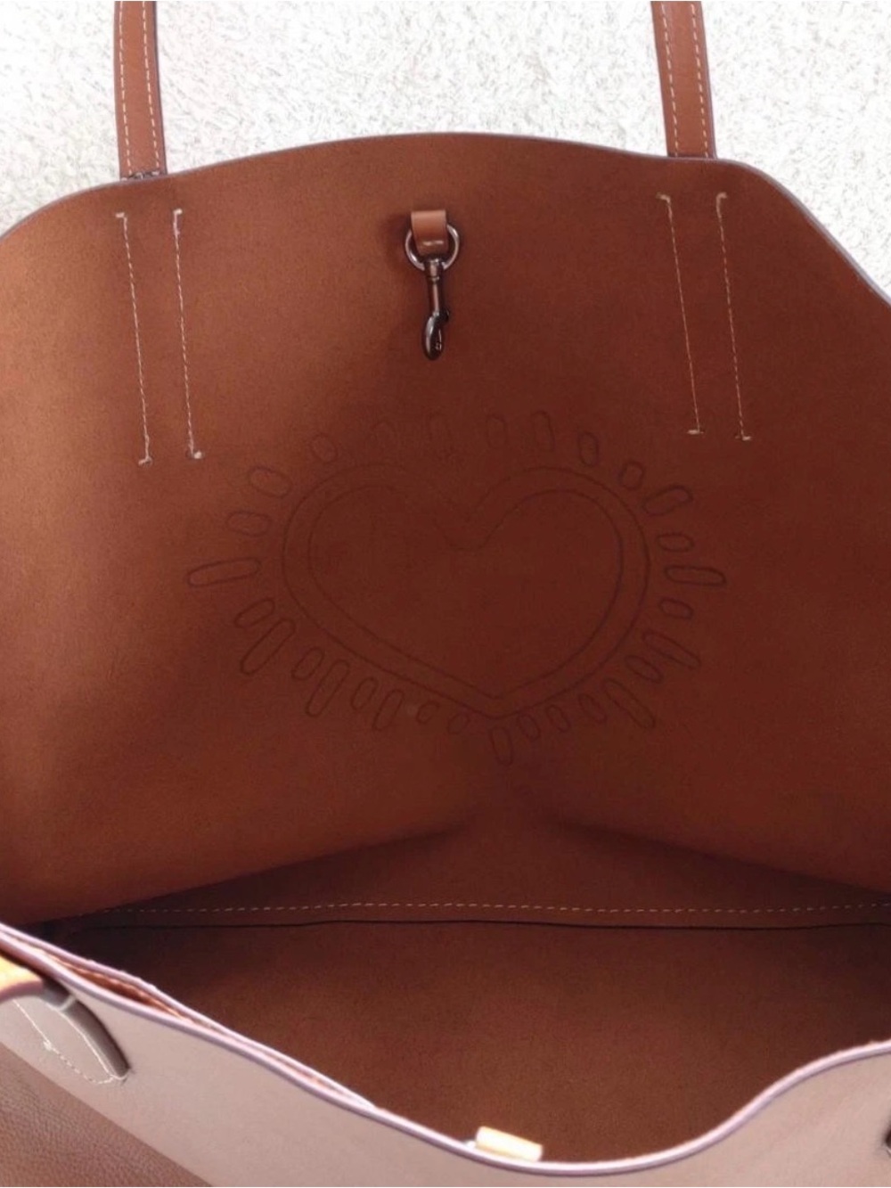 Coach Tan Leather Tote with Red Heart Motif - Picture 6 of 11